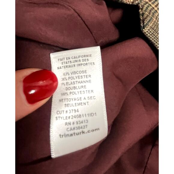 $278 Trina Turk Kofi Plaid V-Neck Fitted Vest | Sz 4, Brown Plaid NEW - Picture 9 of 10